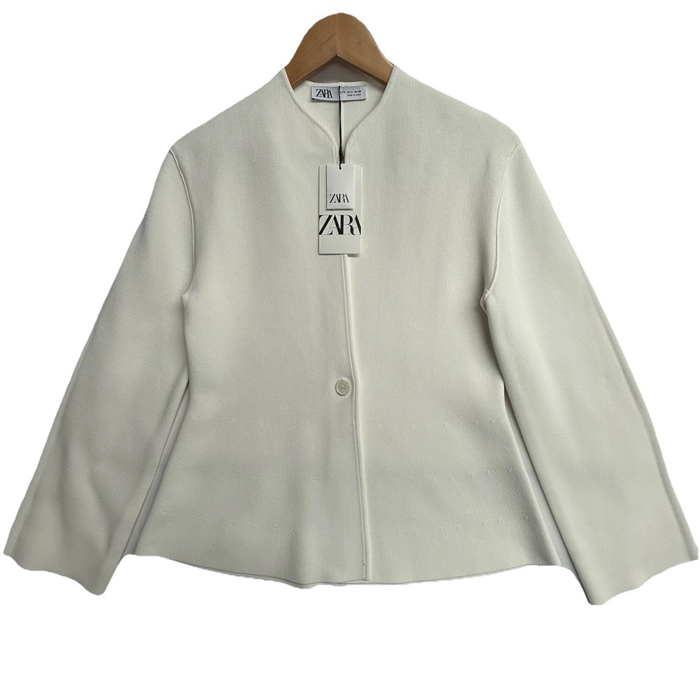 Zara Womens M Cream Textured Minimalist Jacket Collarless NWT Retail $89